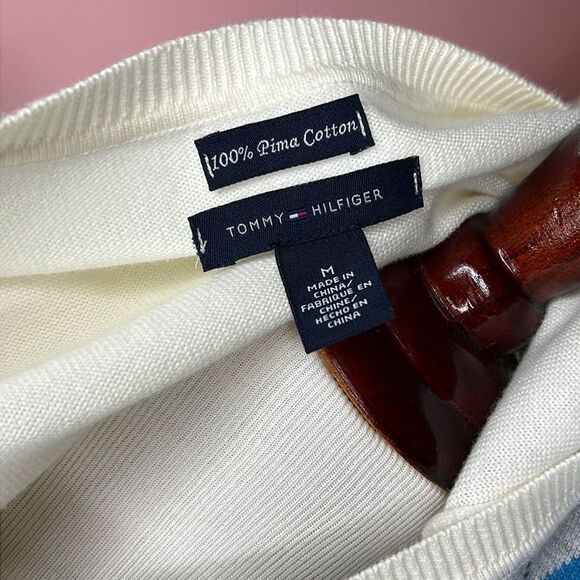 Tommy Hilfiger V-Neck Argyle Pima Cotton Preppy Golf Sweater - Picture 9 of 14